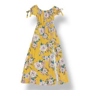 Band of Gypsies Floral Print Cold‎ Shoulder Maxi Dress Size S Yellow Pink Boho